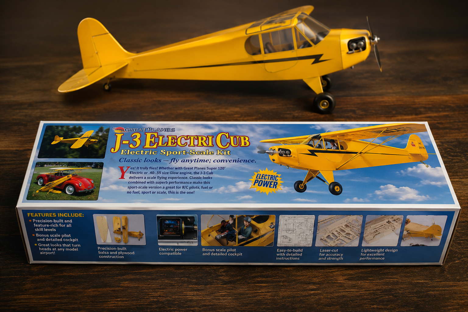 Great Planes J-3 Electric Cub in box setup