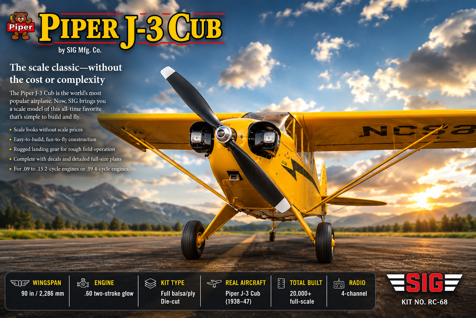 Great Planes Piper J-3 Cub front view